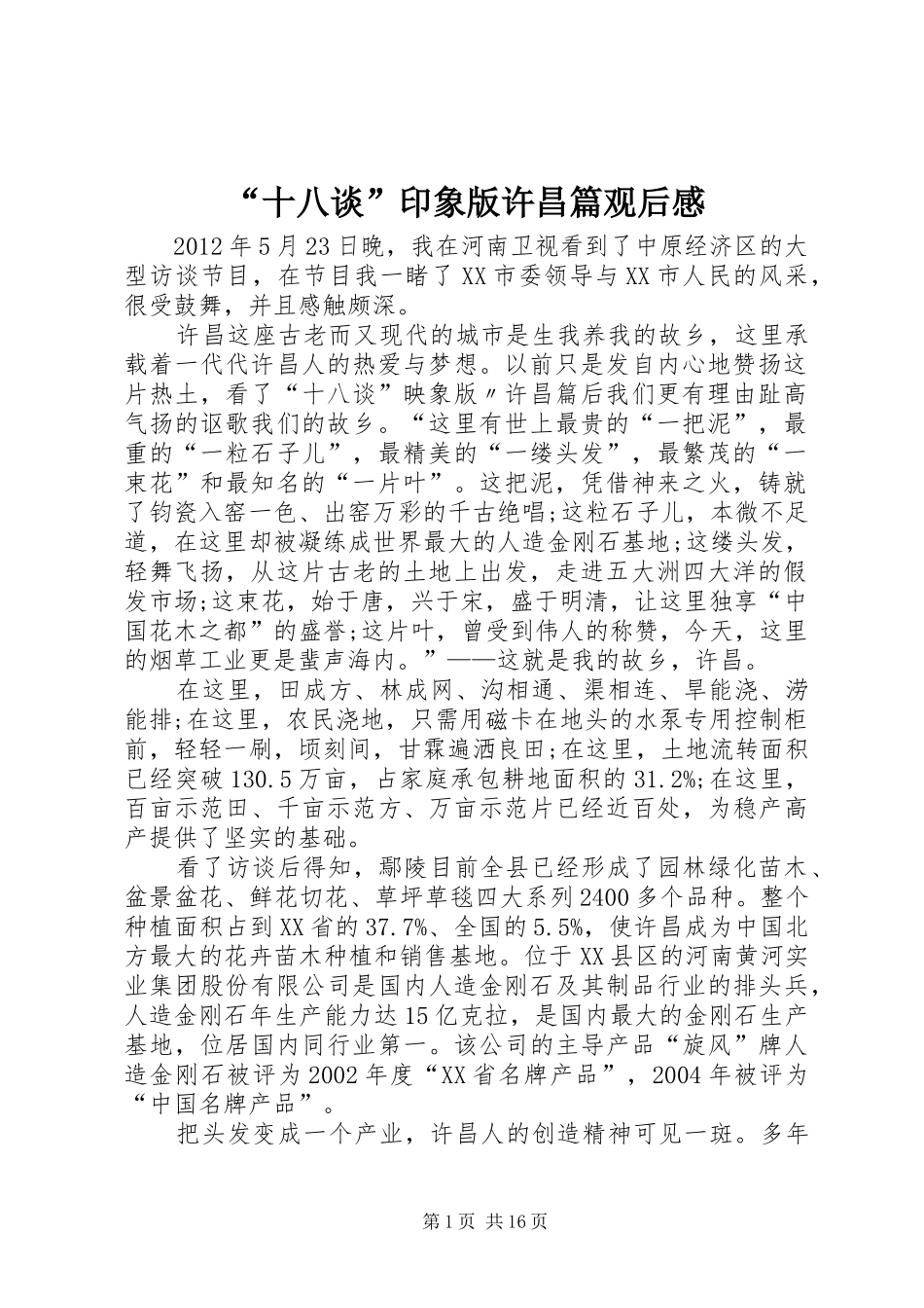 “十八谈”印象版许昌篇观后感_第1页