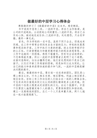 做最好的中层学习心得体会