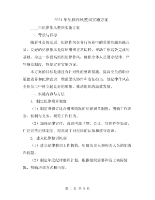 2024年纪律作风整训实施方案