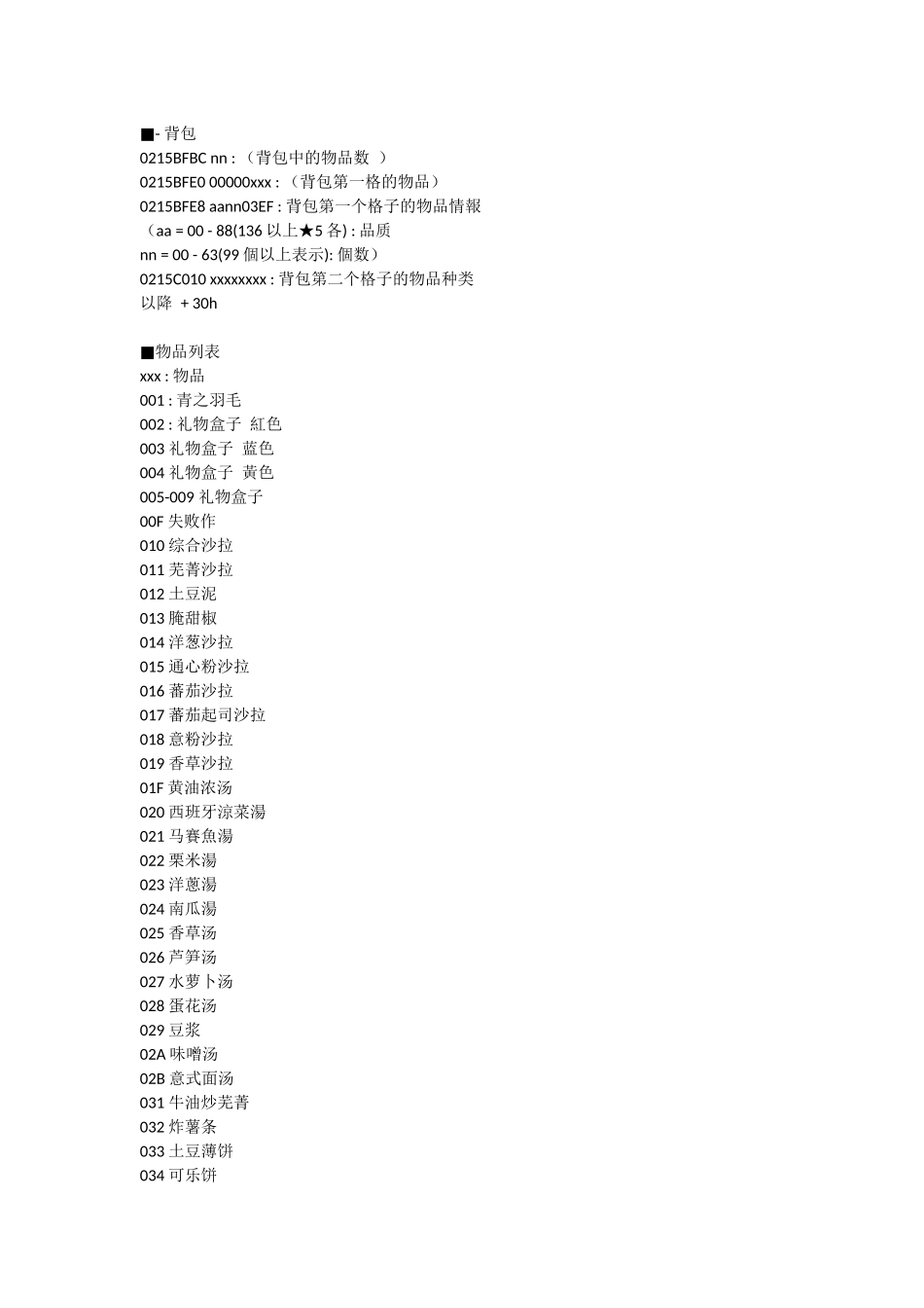 牧场物语风之集市全物品代码_第1页
