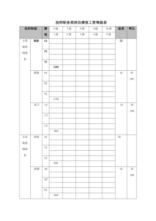 技师职务类岗位绩效工资等级表