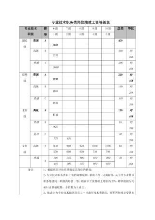 专业技术职务类岗位绩效工资等级表