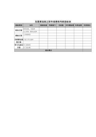 发展策划部正职年度绩效考核指标表