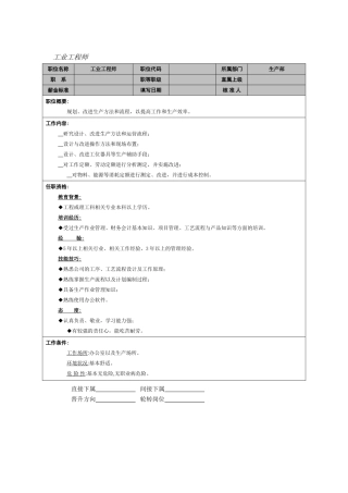 工业工程师岗位职责