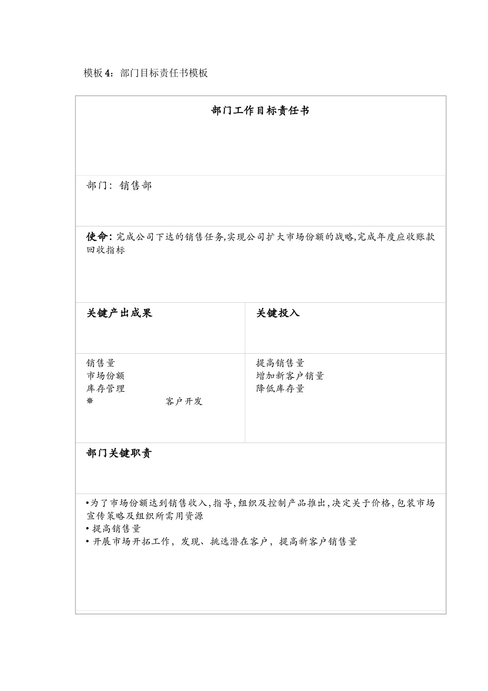 模板4：部门目标责任书模板_第1页