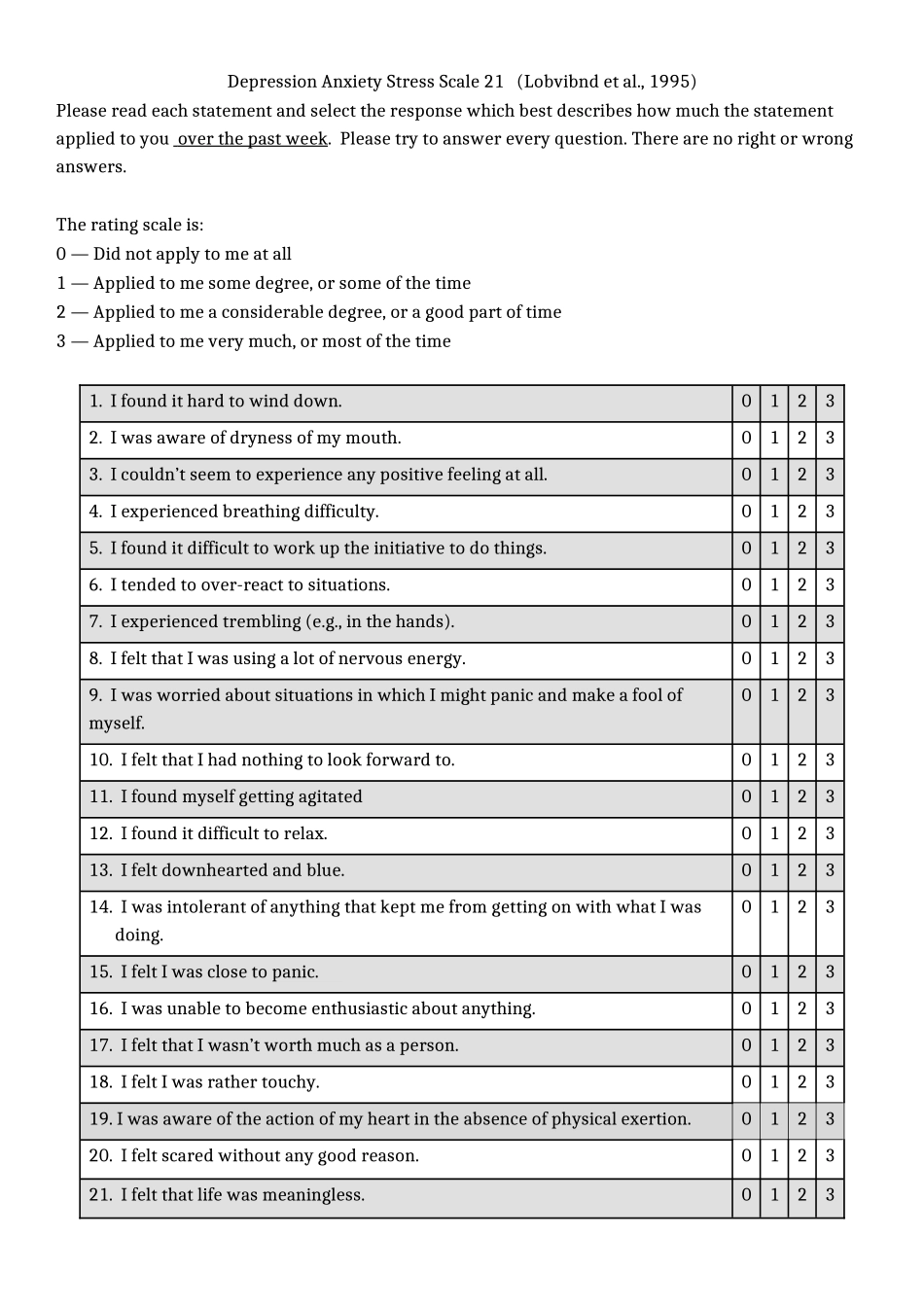 情绪自评量表(DASS-21)--抑郁-焦虑-压力量表_第3页