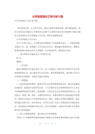 小学生防溺水工作计划5篇