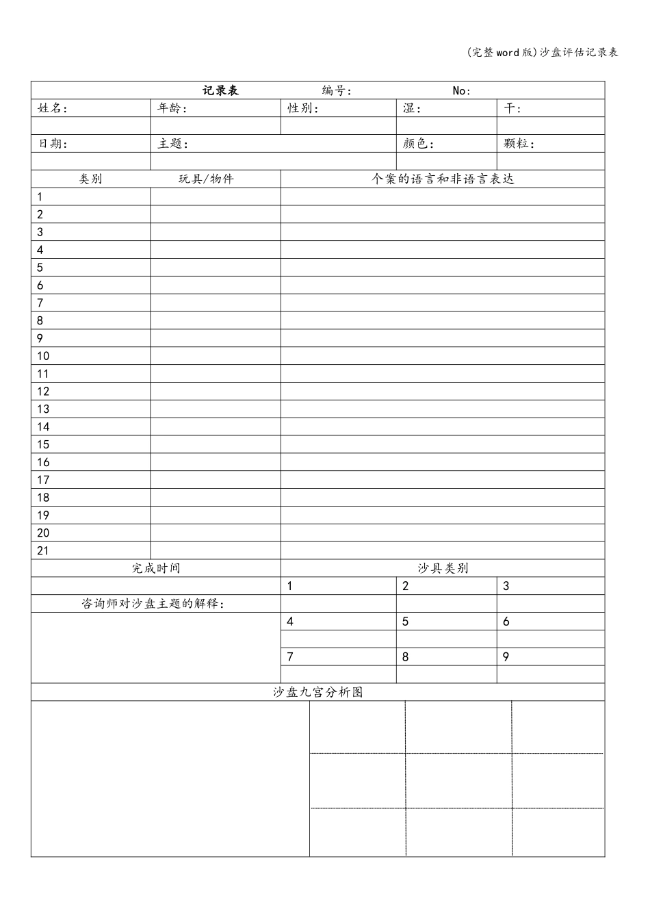 (完整word版)沙盘评估记录表_第1页