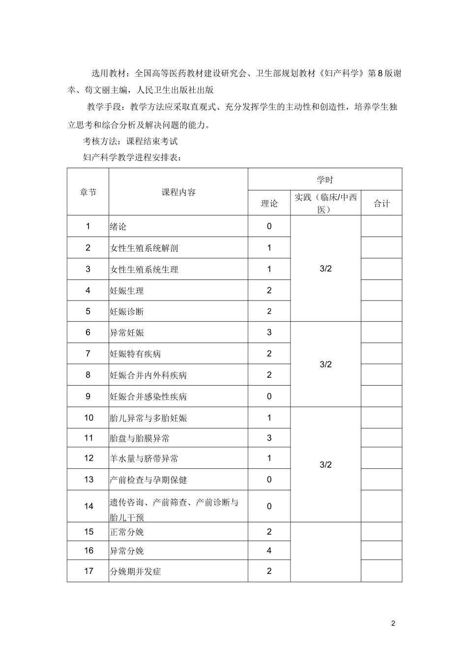妇产科学教学大纲(八版)_第2页