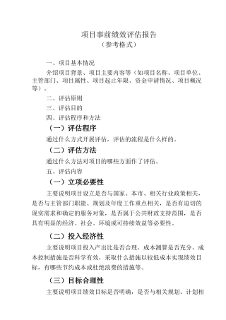 项目事前绩效评估报告(模板)