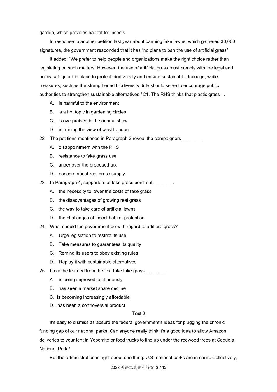 2023年考研英语二真题和答案_第3页