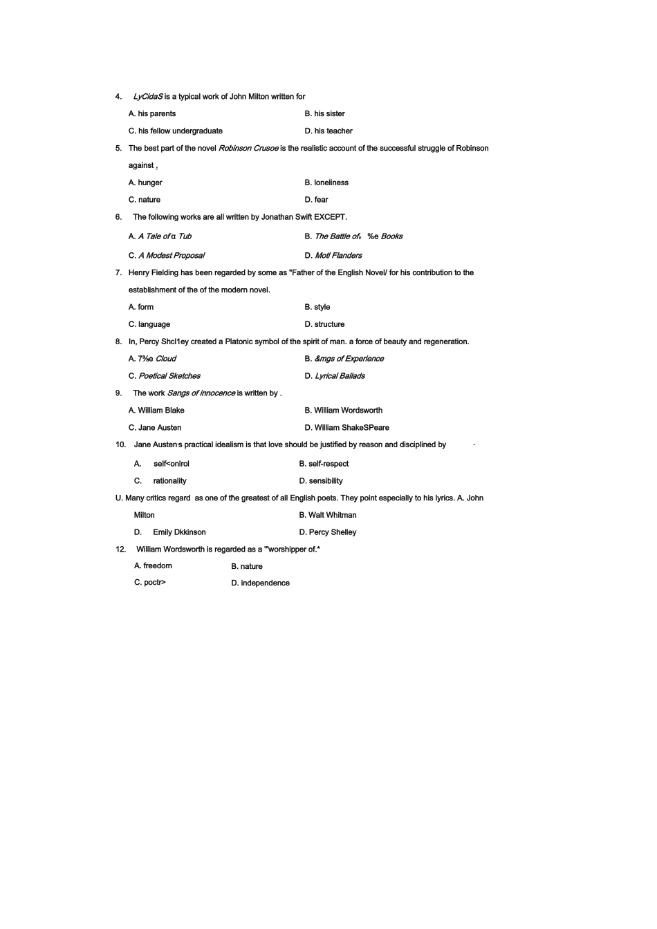 2019年4月00604英美文学选读自考试卷(含答案)_第2页