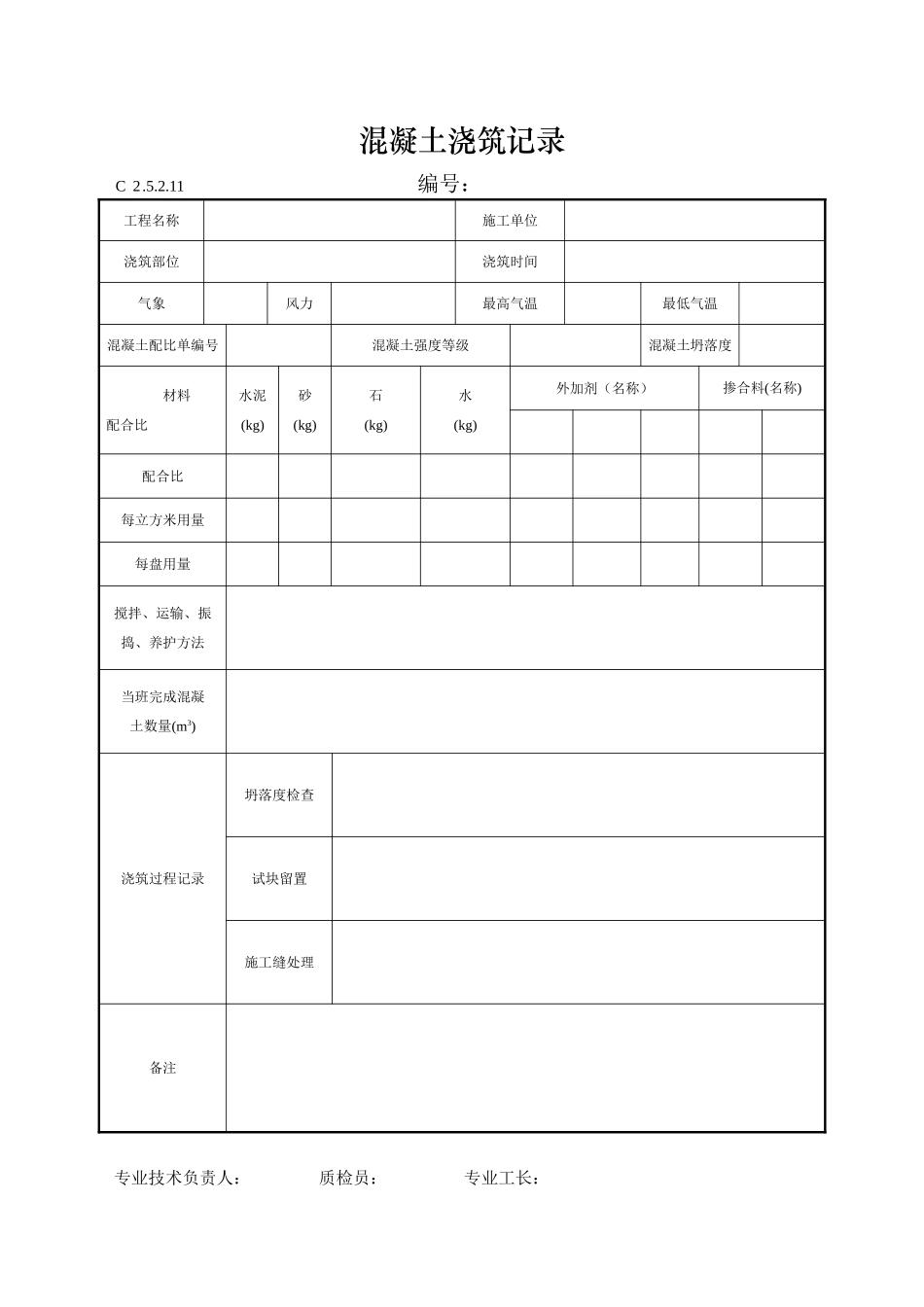混凝土浇筑记录_第1页