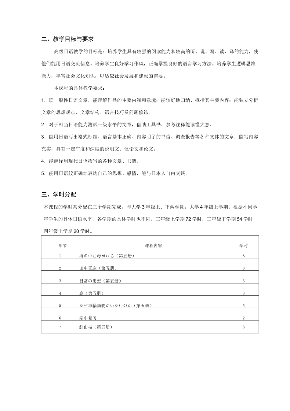 (完整版)《高级日语》课程教学大纲资料_第2页