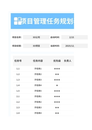 项目管理任务规划表（自动显示）
