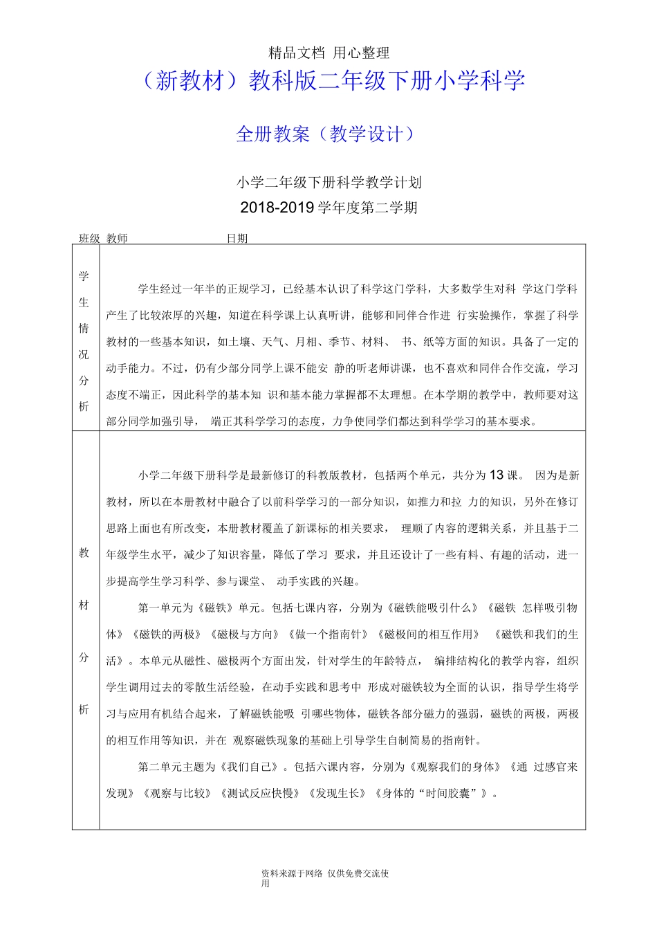 (新教材)教科版二年级下册科学全册教案(含教学计划)_第1页
