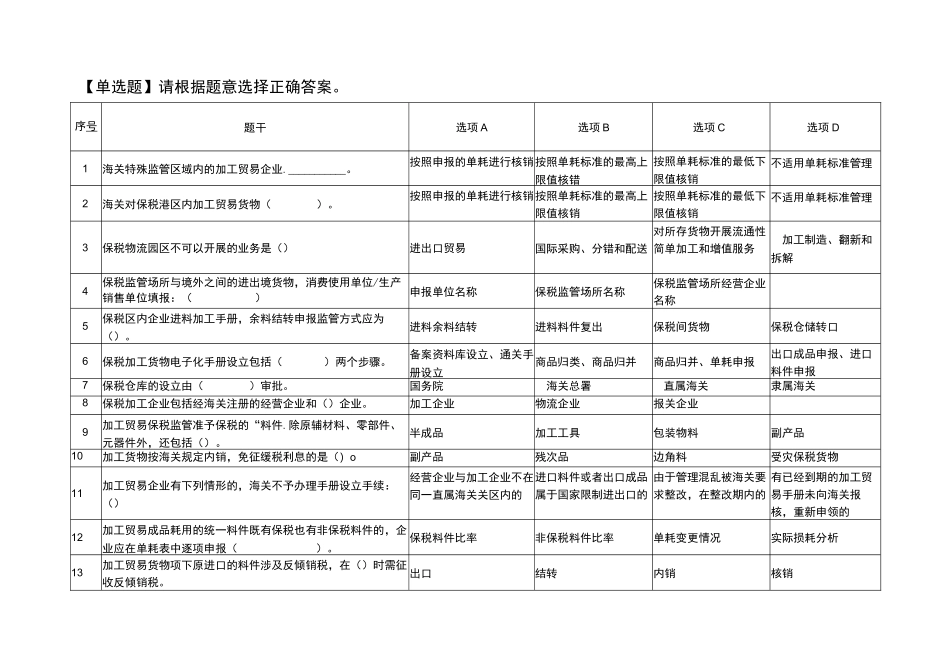 2021国赛题库——关务技能题库——单选题_第1页