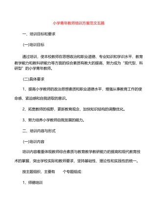 小学青年教师培训方案范文五篇