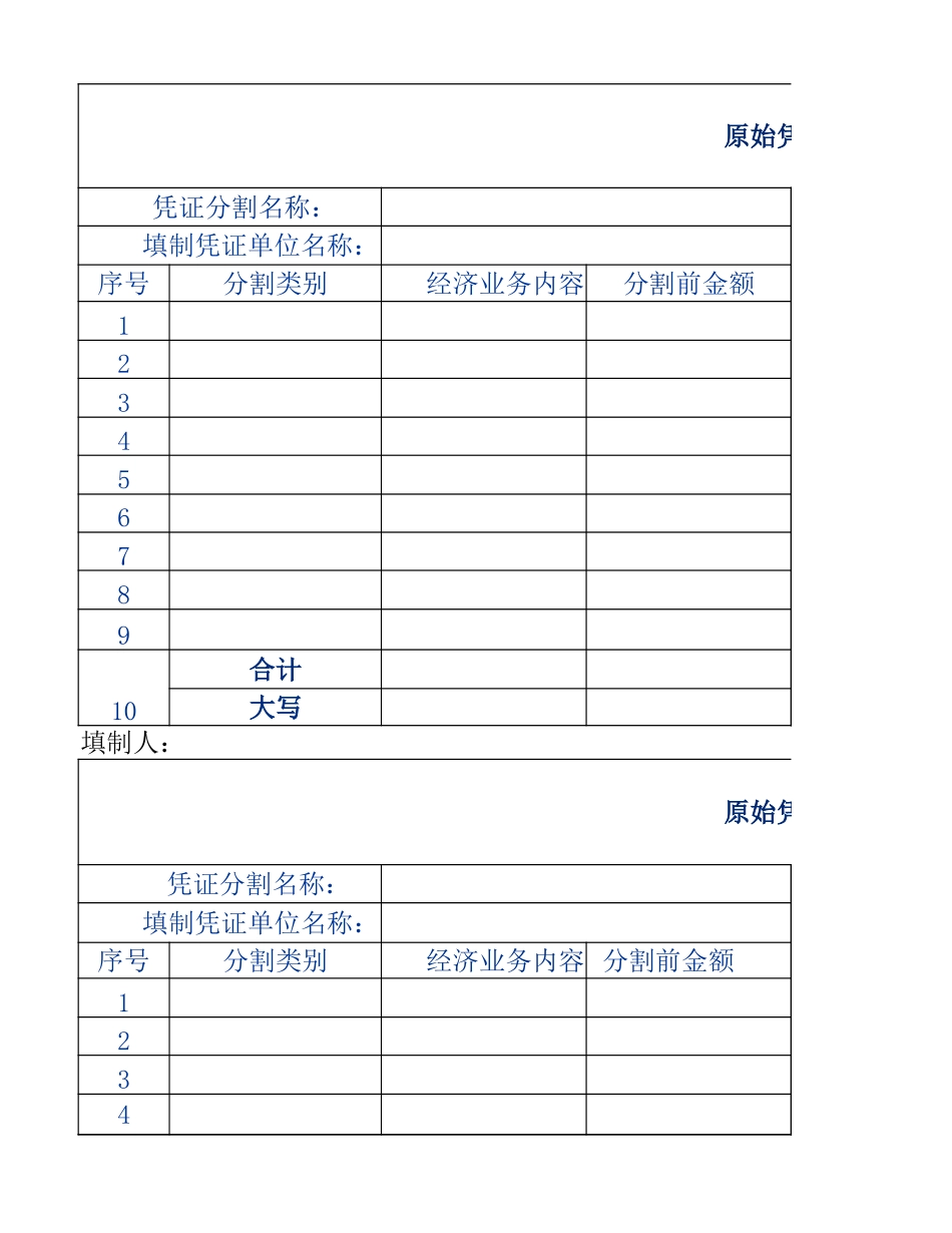 原始凭证分割单表格模板_第1页