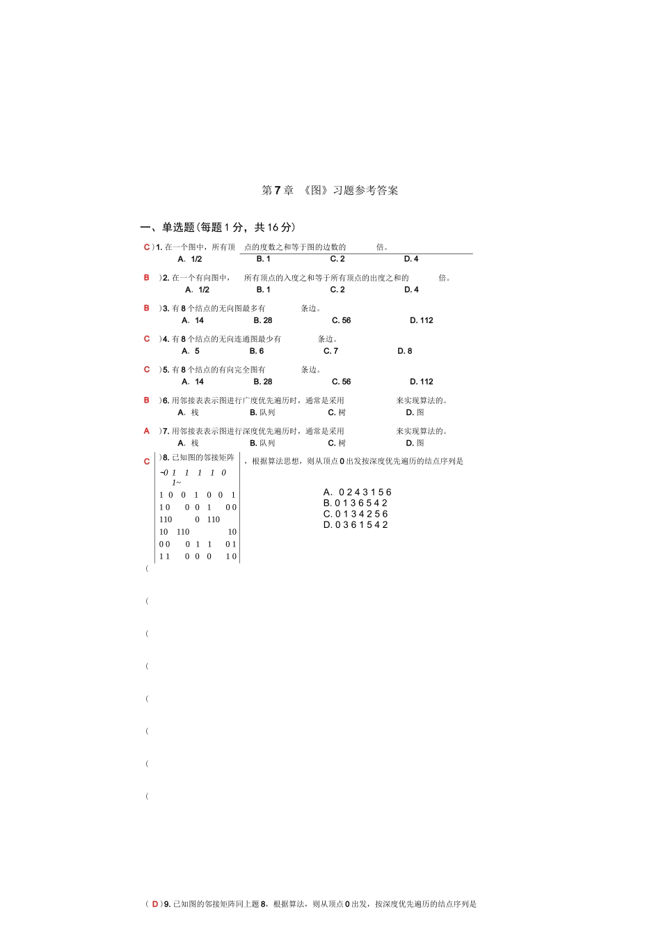 数据结构第7章习题答案_第1页