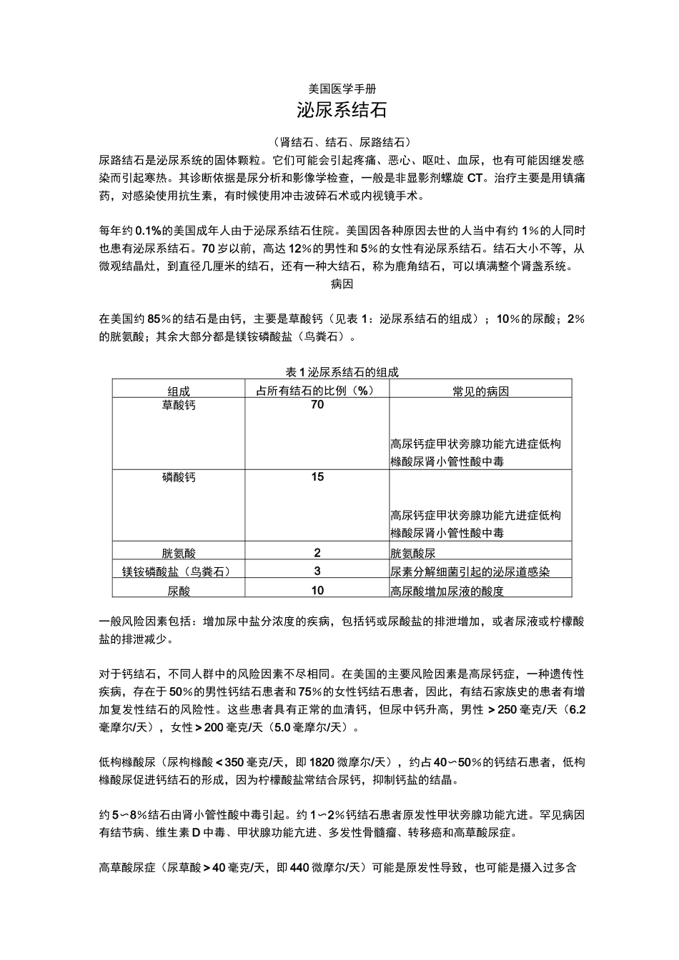 美国权威医学手册泌尿系结石_第1页
