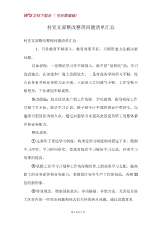 村党支部整改整理问题清单汇总
