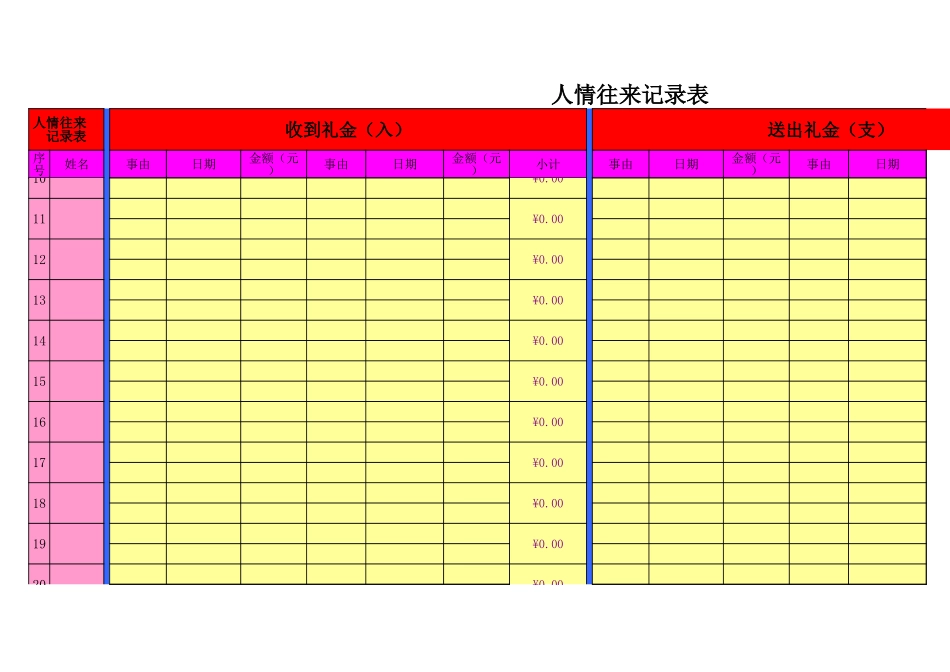 人情往来表(自动计算)_第2页