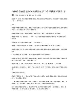 院部教学工作绩效考核指标体系及考评办法 - 山东药品食品职业学院