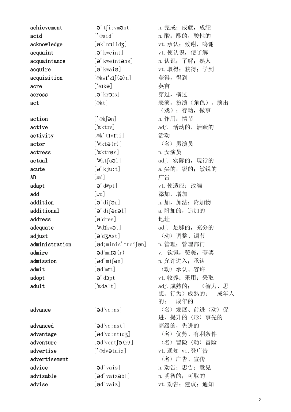 超全自考英语二词汇表-含音标4500-个单词_第2页
