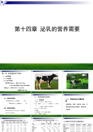 泌乳的营养需要