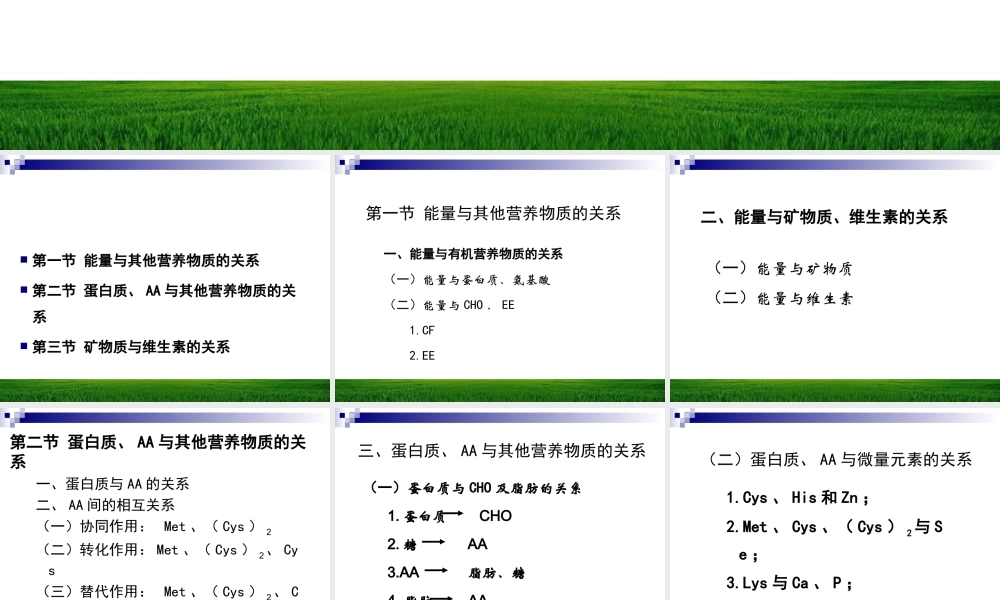 各类营养物之间的相互关系