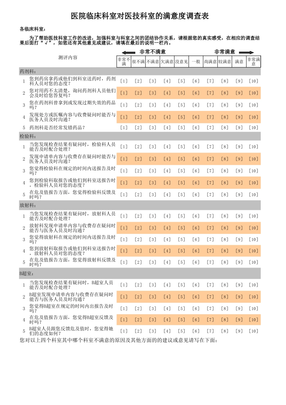 医院临床科室对医技科室的满意度调查表_第1页