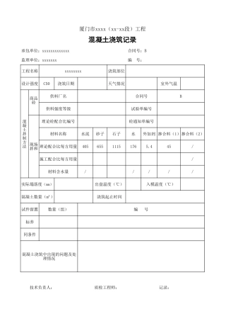 混凝土浇筑记录完整