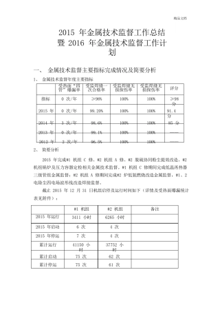 金属技术监督工作总结暨金属技术监督工作计划