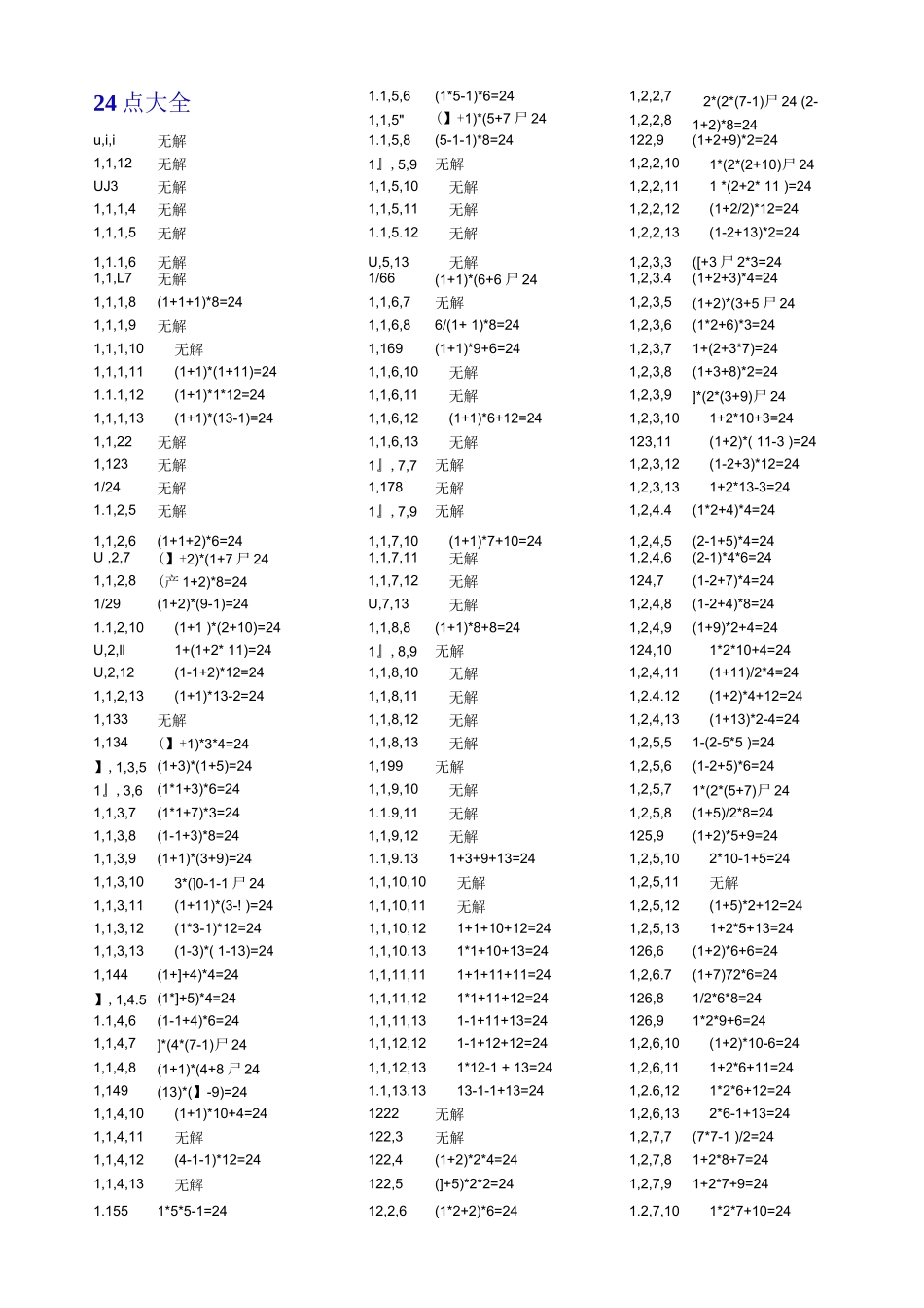 最全的二十四点大全.doc_第1页