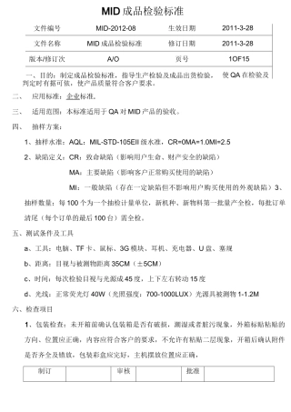 MID成品检验标准