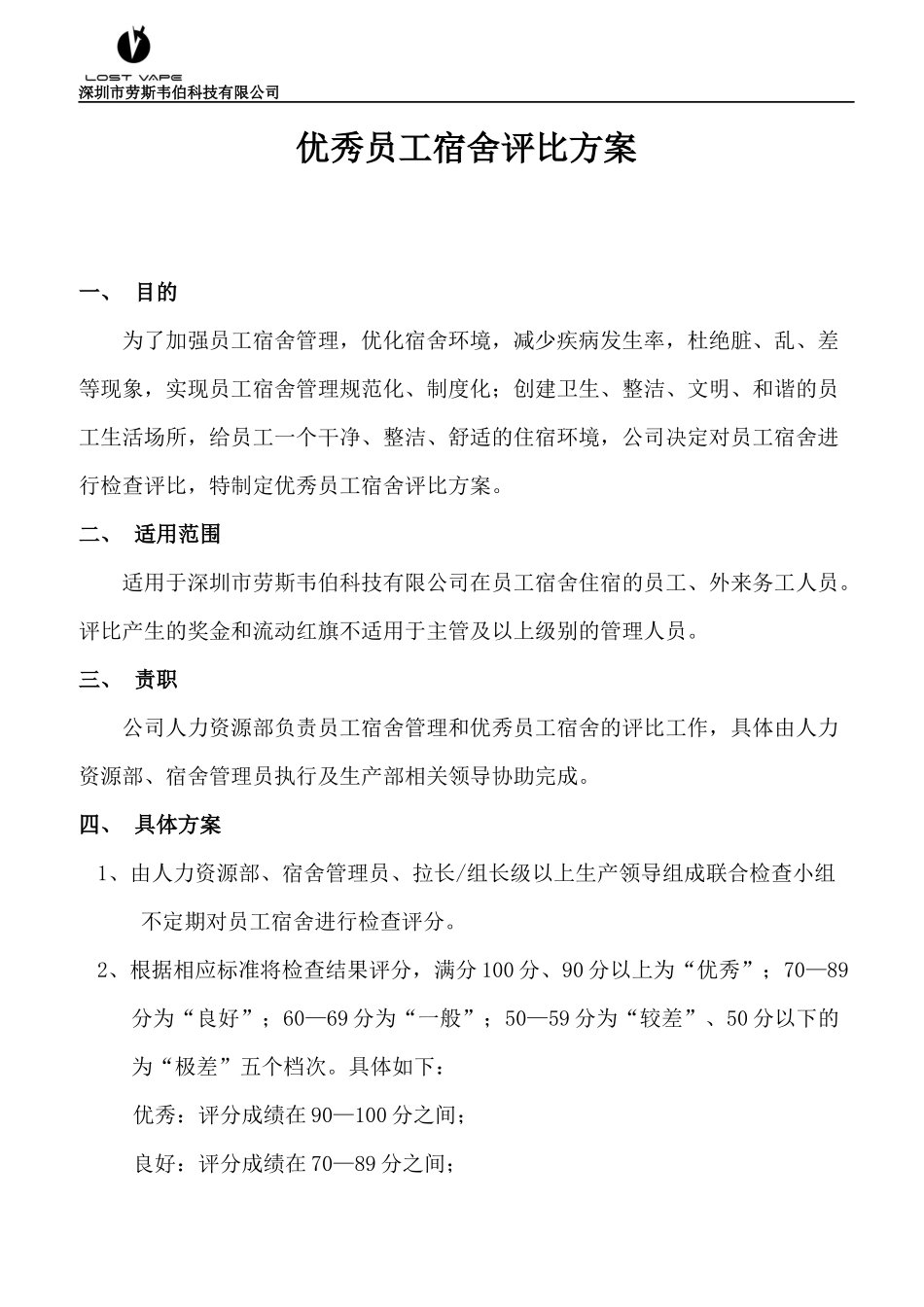 员工宿舍评比方案_第1页