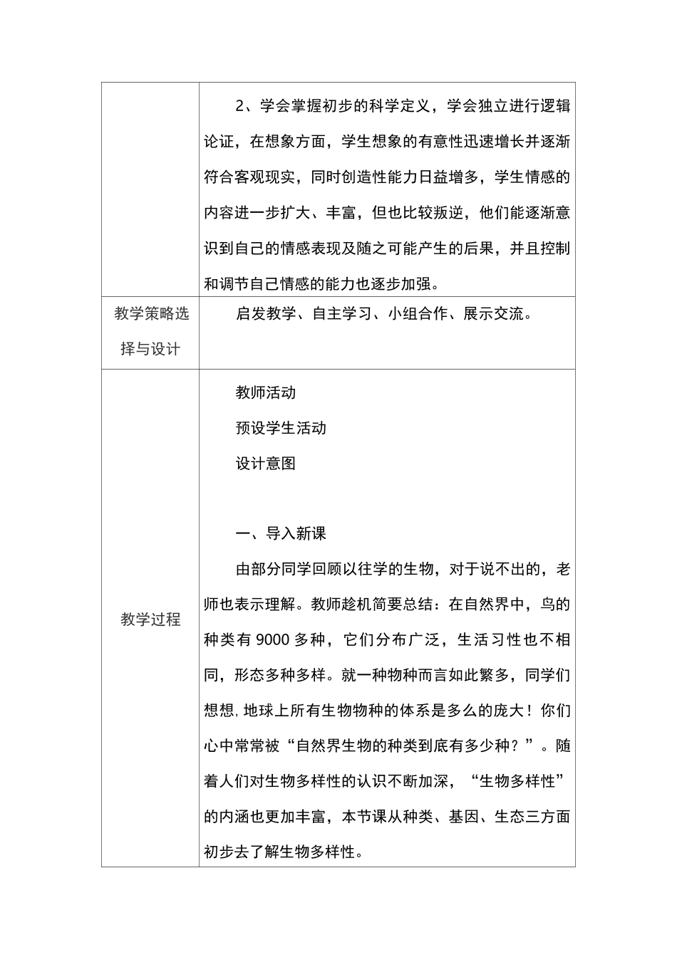 初中生物教学课例《生物多样性》课程思政核心素养教学设计及总结反思_第2页