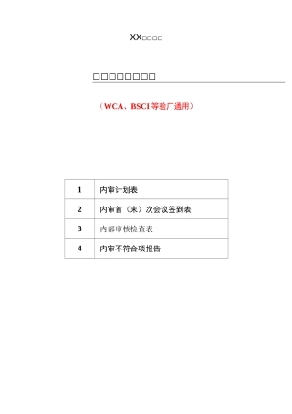 全套 社会责任内审资料(内审计划+签到表+内审检查表+不符合项报告)(第2套)BSCI,WCA通用