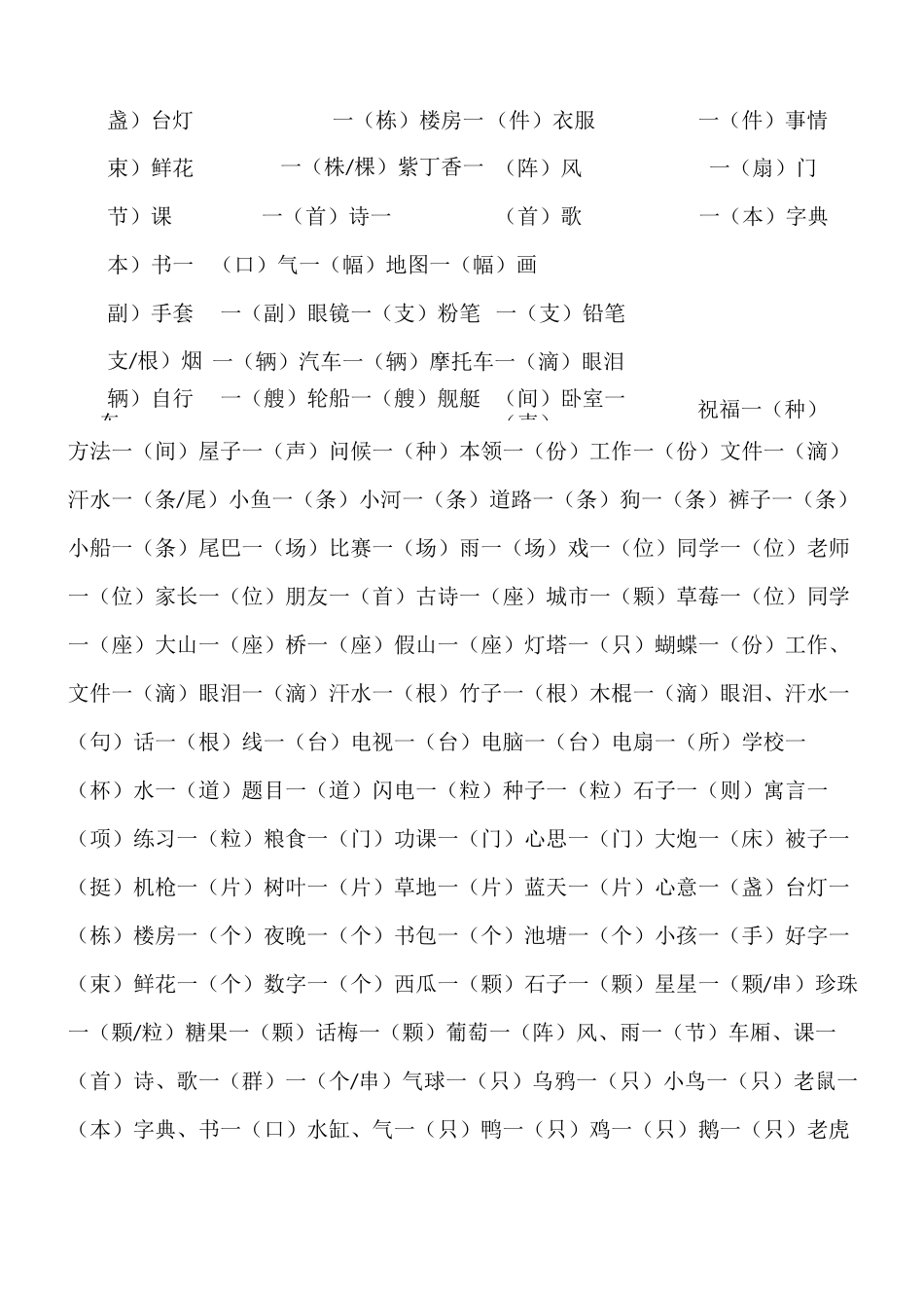 部编人教版一年级下册一年级量词大全_第2页