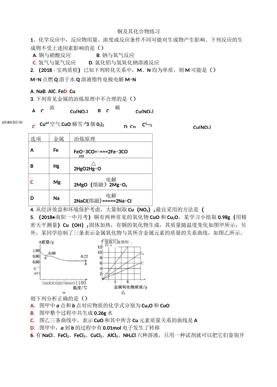 铜及其化合物练习_第1页