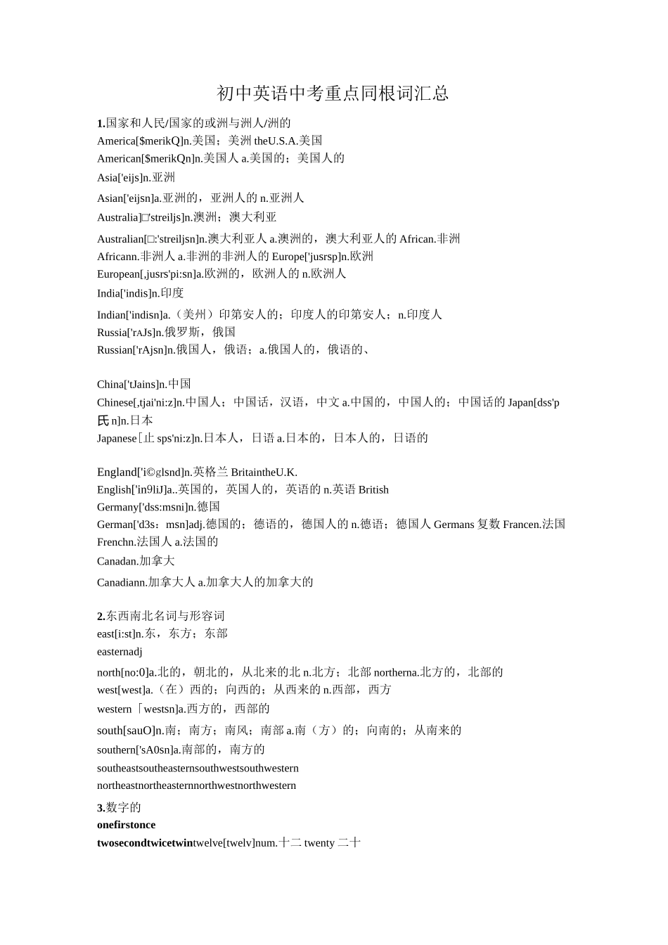 初中英语中考重点同根词汇总_第1页