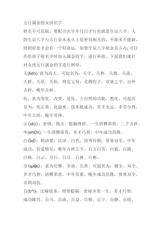 五行属金的女孩名字