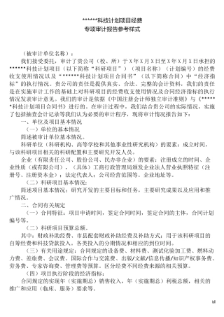 科技计划项目经费专项审计报告格式