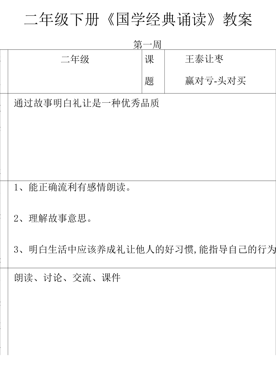 二年级下册《国学经典诵读》教案_第1页