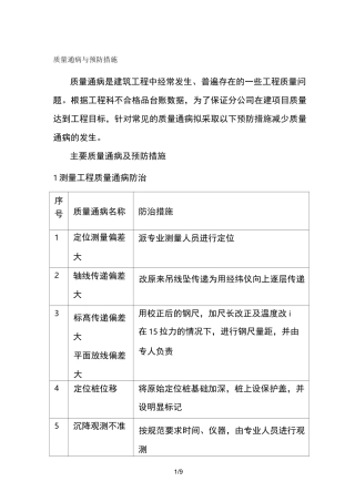 质量通病及预防纠正措施