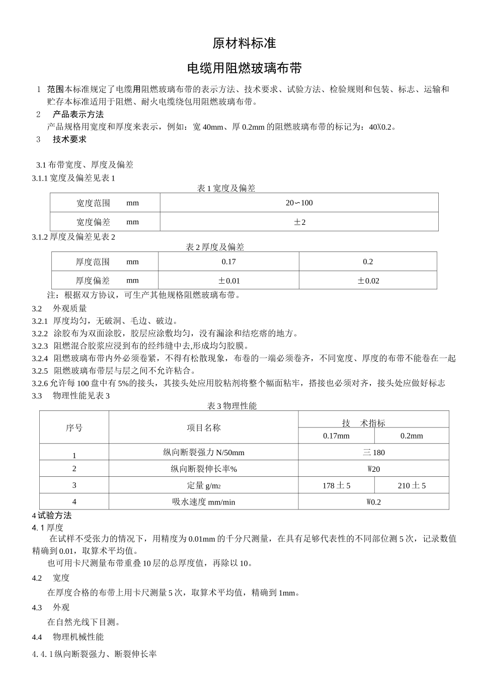 电缆材料企业标准布和填充绳_第1页