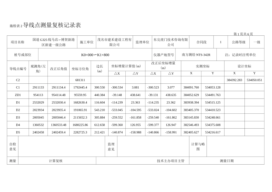 导线点测量复核记录_第1页