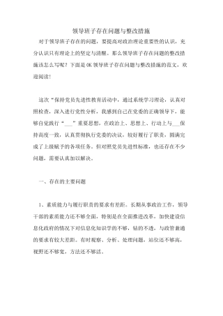 领导班子存在问题与整改措施