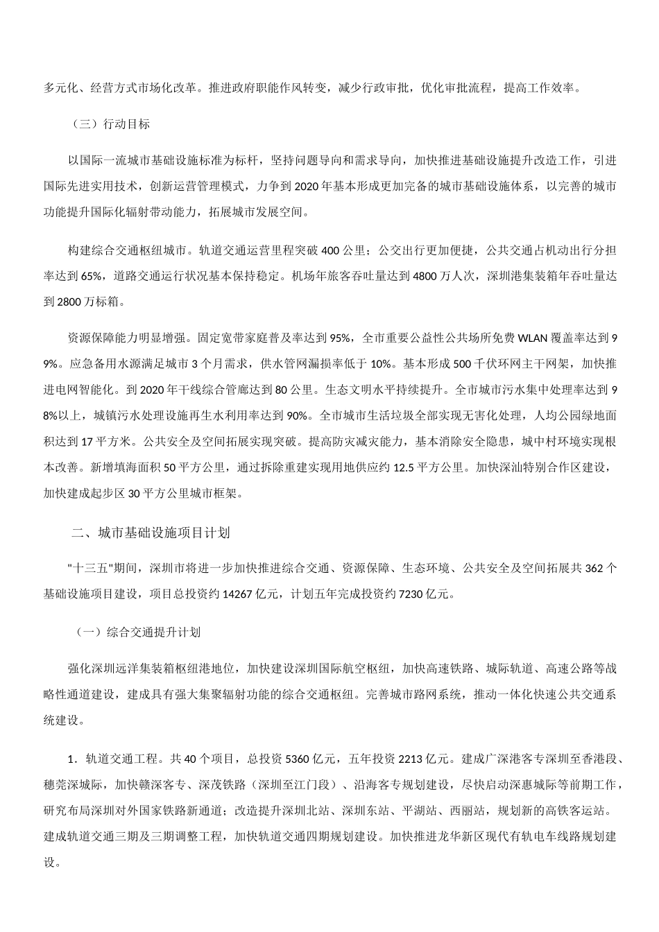 深圳市城市基础设施建设五年行动计划_第2页